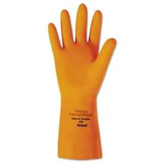 Ansell Heavyweight Latex Gloves, Diamond Grip, Size 8, Flocked Lining, Orange 102998