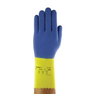 Ansell AlphaTec 87-224 Neoprene Gloves, Cotton Flock Lined, Size 9, Yellow/Blue 872249