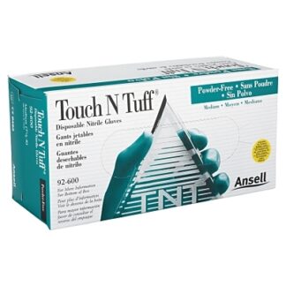 TouchNTuff 92-600 Nitrile Powder-Free Disposable Gloves, Smooth, 4.9 mil Palm/5.5 mil Fingers, Medium, Green 105078