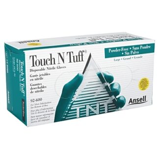 TouchNTuff 92-600 Nitrile Powder-Free Disposable Gloves, Smooth, 4.9 mil Palm/5.5 mil Fingers, Large, Green 105079