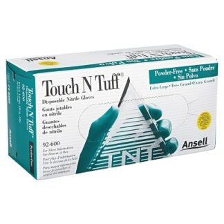 TouchNTuff 92-600 Nitrile Powder-Free Disposable Gloves, Smooth, 4.9 mil Palm/5.5 mil Fingers, X-Large, Green 105080