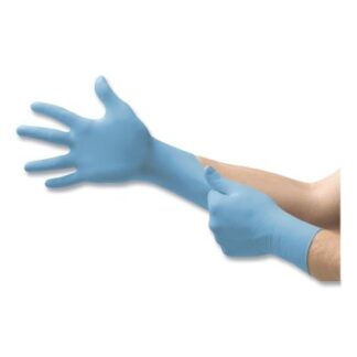 TouchNTuff 92-675 Nitrile Powder-Free Disposable Gloves, Textured Fingers, 4.3 mil Palm/5.5 mil Fingers, Small, Blue 105081