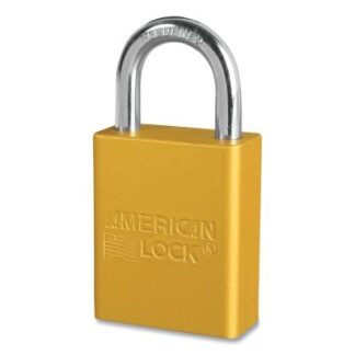 American Lock Anodized Aluminum Safety Padlock, 1/4 in dia, 1 in L, 25/32 in W, Yellow, Keyed Alike, Master Keyed A1105KAMKYLW22487