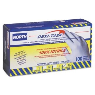 Honeywell North Dexi-Task Disposable Powdered Nitrile Gloves, 5 mil, Medium, Blue LA049M