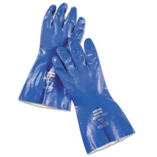 Honeywell North Nitri-Knit Supported Nitrile Gloves, Pinked Cuff, Interlock Lined, Size 9, Blue NK8039