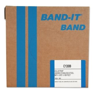 Band-It Valustrap Strappings, 5/8 in x 100 ft, 0.015 in Thick, Stainless Steel C13599