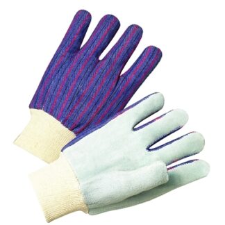 Anchor Brand Leather Palm Knit Wrist Cotton Gloves, Men's, Cowhide, Pearl Gray, Striped Back 864104