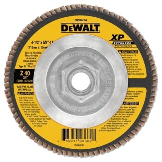 DeWalt XP Extended Performance Flap Disc, 4-1/2 in, 40 Grit, 5/8 in - 11 Arbor, 13300 RPM, Type 27 - DW8254