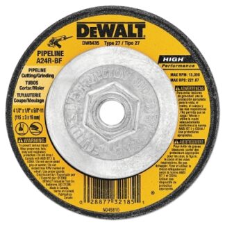 DeWalt Type 27 HP Metal Grinding Wheel, 4-1/2 in dia, 5/8 in to 11, 13,300 RPM, 24 Grit - DW8435