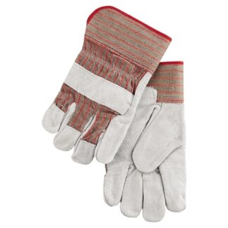 MCR Safety Industrial Standard Shoulder Split Gloves, Large, Leather, Cotton, Gray w/Red Stripes - 1200