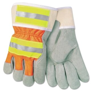 MCR Safety Luminator Leather Palm Gloves, Large, Leather/Nylon, Orange/Gray - 12440RL