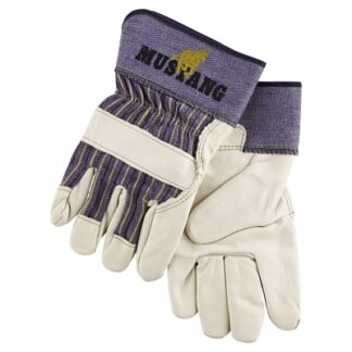 MCR Safety Mustang Leather Palm Gloves, Fleece Lining, Grain Cowhide, X-Large, Blue/Cream - 1935XL
