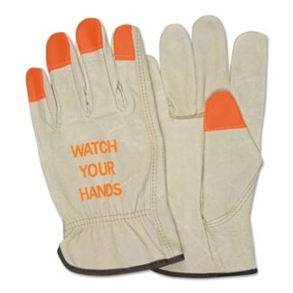MCR Safety "Watch Your Hands" Drivers Gloves, Small, Beige/Hi-Vis Orange/Red - 3413HVIS