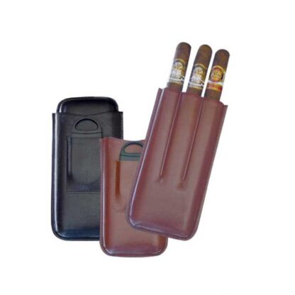 Cigar Accessories SKU # 9284BR -- BIG EASY 54+ LEATHER CIGAR CASE W/ CUTTER BROWN *** 1 EACH