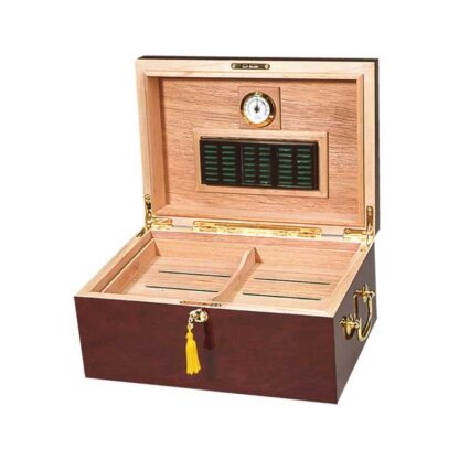 Humidor Supreme SKU # HUM-100LG -- 100 CT HUMIDOR ALHAMBRA HIGH GLOSS MAPLE WOOD FINISH *** 1 EACH