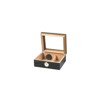 Humidor Supreme SKU # HUM-25BLK -- 25 CT HUMIDOR -CAPRI GLASSTOP BLACK OAK FINISH *** 1 EACH