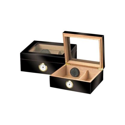 Humidor Supreme SKU # HUM-25HYG-BK -- 25 CT HUMIDOR -CAPRI GLASSTOP HIGH GLOSS BLACK *** 1 EACH